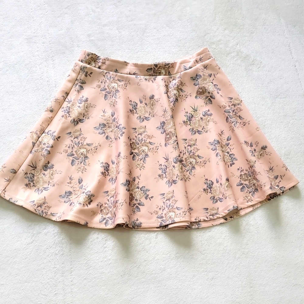 🌾 FLORAL VINTAGE PASTEL ROSE SAGE PINK CREAM SKIRT